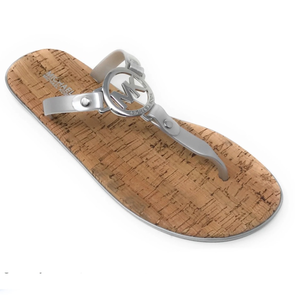 Michael Kors MK Charm Jelly PVC Flip Flop Thong Sandals in Silver, Size 7